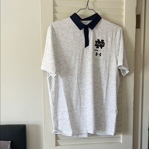 Under Armour Notre Dame White Polo with Navy Collar